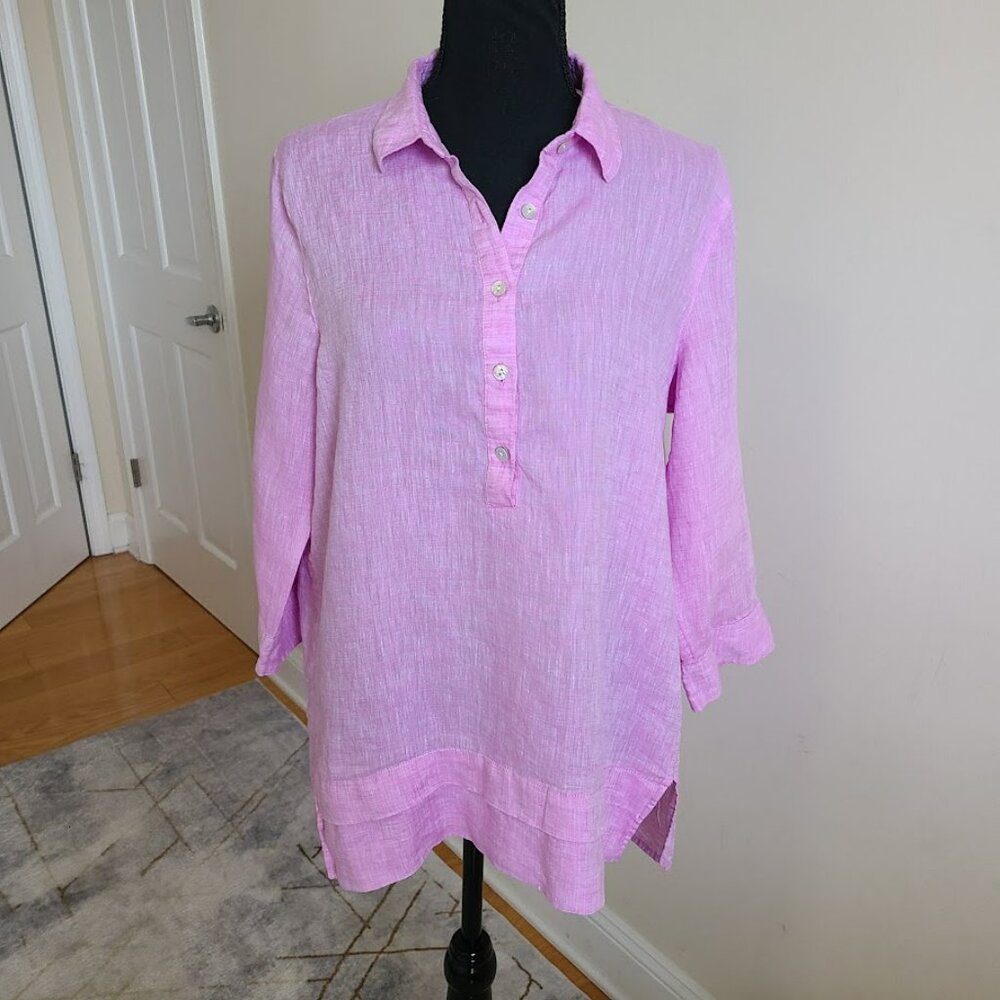 J.Jill Love Linen Tunic Top Women’s Medium Orchid Pink 100% Linen Resort Vacatio